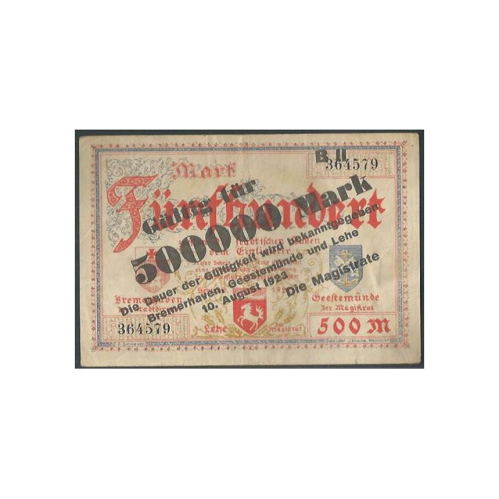 Alemania - Bremen Haven 500.000 Mark 10 Ago 1923
