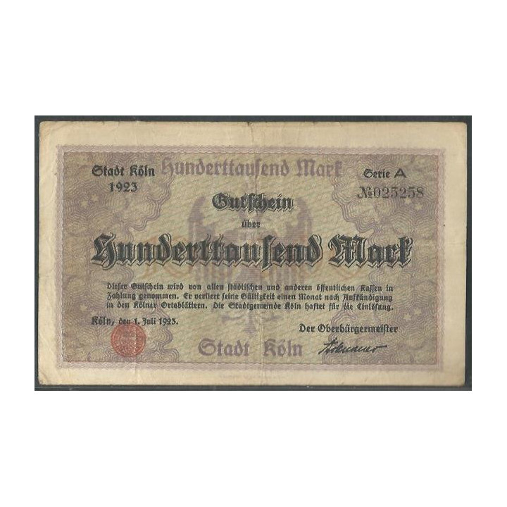Alemania - Koln 100.000 Mark 1 Jul 1923