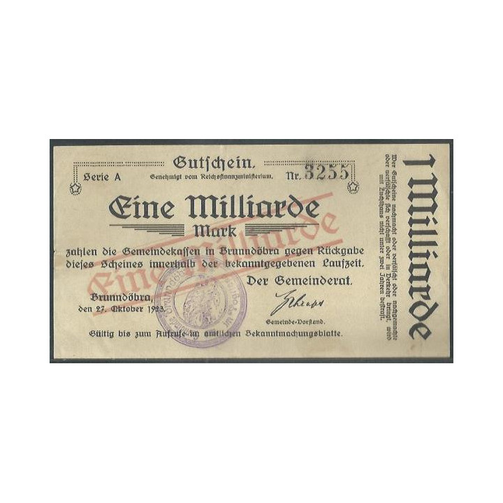 Alemania - Brunndobra 1 Millardo Mark 27 Oct 1923