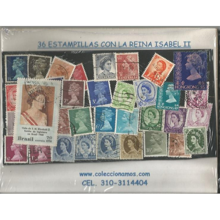Varios 36 estampillas Reina Isabel II usadas