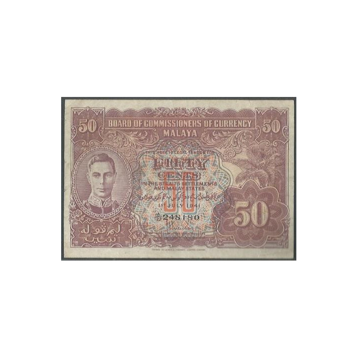 Malaya 50 Cents 1 Jul 1941 P10a