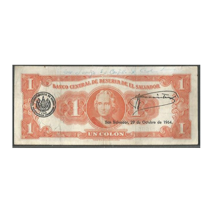 El Salvador 1 Colon 12 Mar 1963 P100a reverso