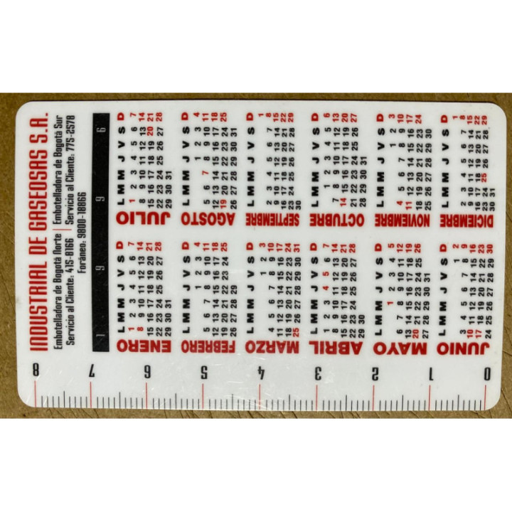 Tarjeta Almanaque 1996 Industrial de gaseosas reverso
