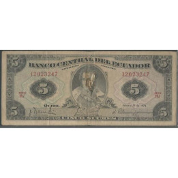 Ecuador 5 Sucres 27 Feb 1970 HJ Firma 4 P113b