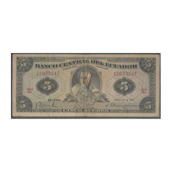 Ecuador 5 Sucres 27 Feb 1970 HJ Firma 4 P113b