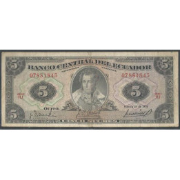 Ecuador 5 Sucres 27 Feb 1970 HJ Firma 3 Grande P113b