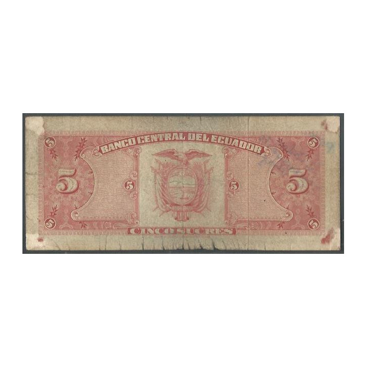 Ecuador 5 Sucres 27 Feb 1962 HC P113a reverso