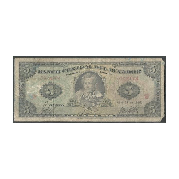 Ecuador 5 Sucres 27 Abr 1966 HE P113b