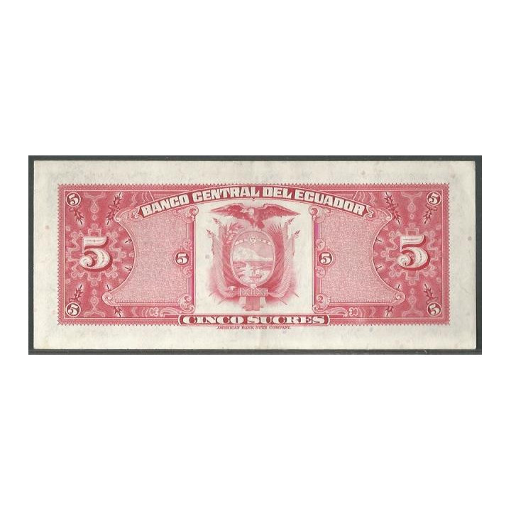 Ecuador 5 Sucres 20 Abr 1983 HX Firma 1 P108b reverso