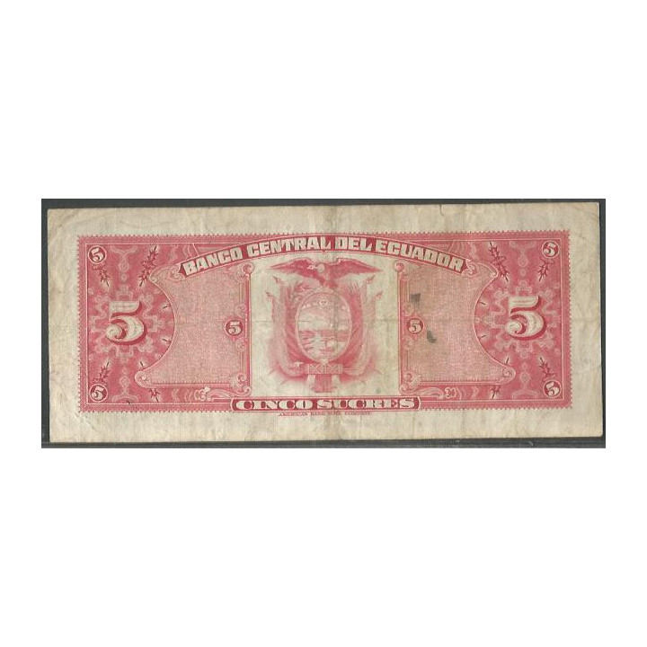 Ecuador 5 Sucres 20 Abr 1983 HZ Firma 7 P108b reverso