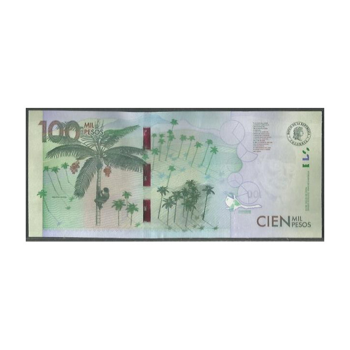 Billete de 100.000 Pesos 23 Jul 2024 Serie BA BGWNF100- reverso