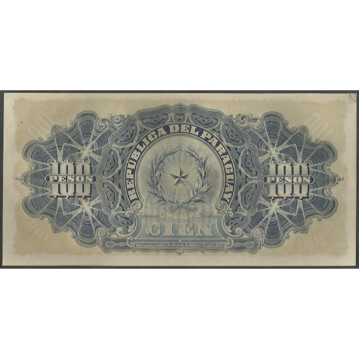 Paraguay 100 Pesos L26 Dic 1907 P159 reverso