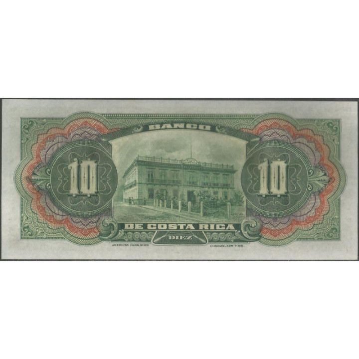 Costa Rica 10 Colones ND1901-8 Ps174r reverso