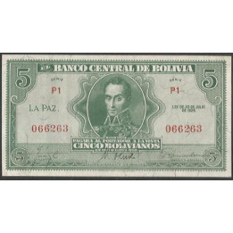 Bolivia 5 Bolivianos L 20 Jul 1928 Serie P1 P129