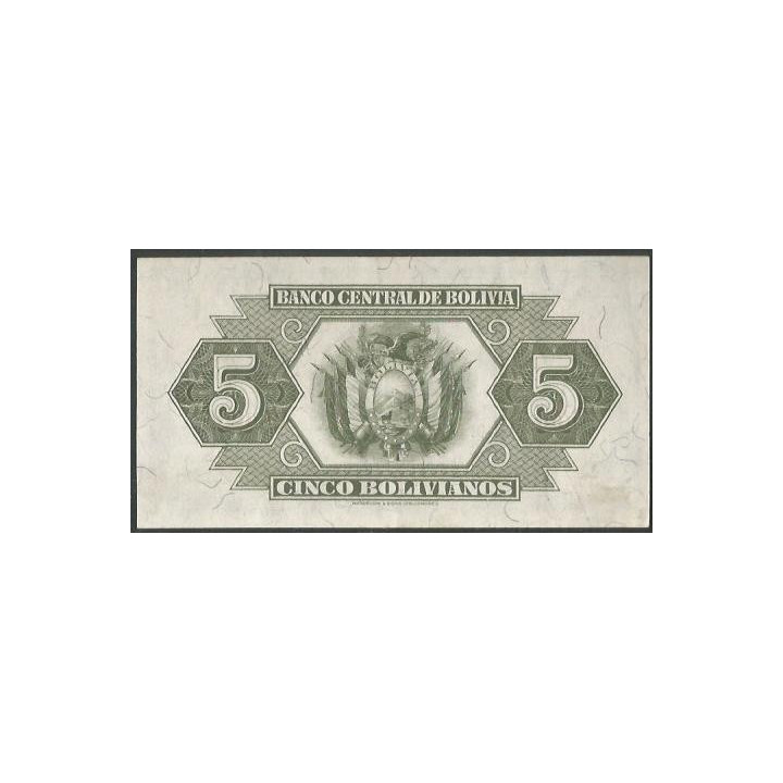 Bolivia 5 Bolivianos L 20 Jul 1928 Serie P1 P129 reverso