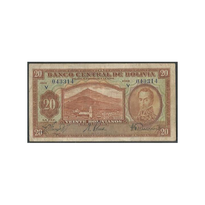 Bolivia 20 Bolivianos L 20 Jul 1928 Serie V P131
