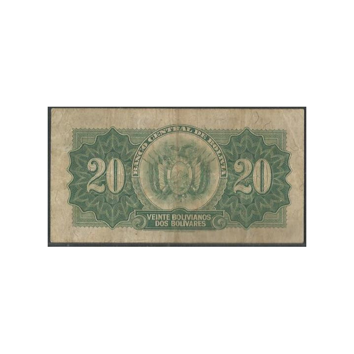 Bolivia 20 Bolivianos L 20 Jul 1928 Serie V P131 reverso