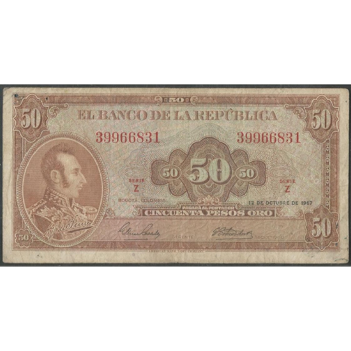 Billete de 50 Pesos 12 Oct 1967 BGW261
