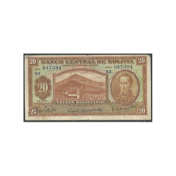 Bolivia 20 Bolivianos L 20 Jul 1928 Serie S2 P131