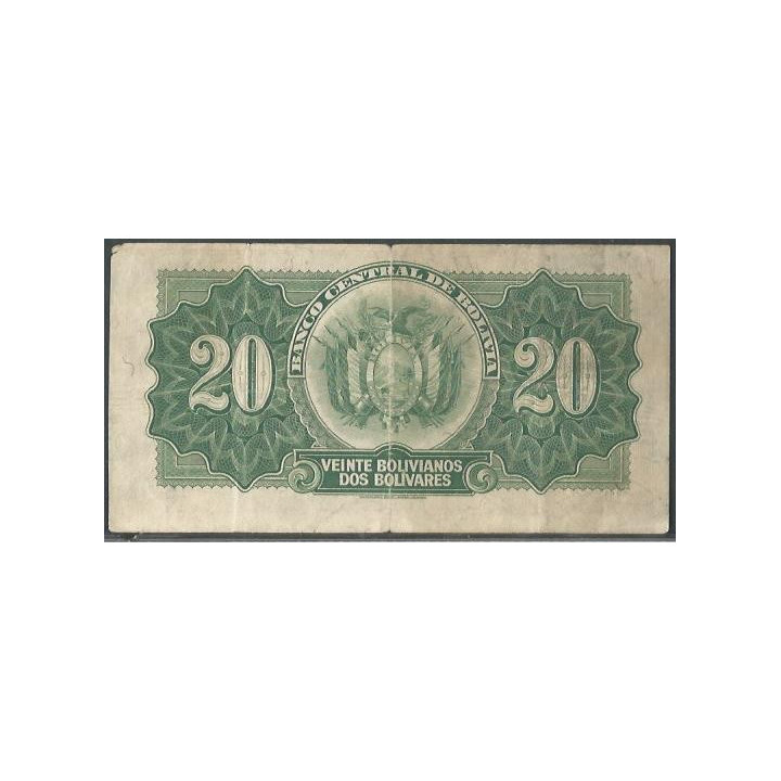 Bolivia 20 Bolivianos L 20 Jul 1928 Serie S2 P131 reverso