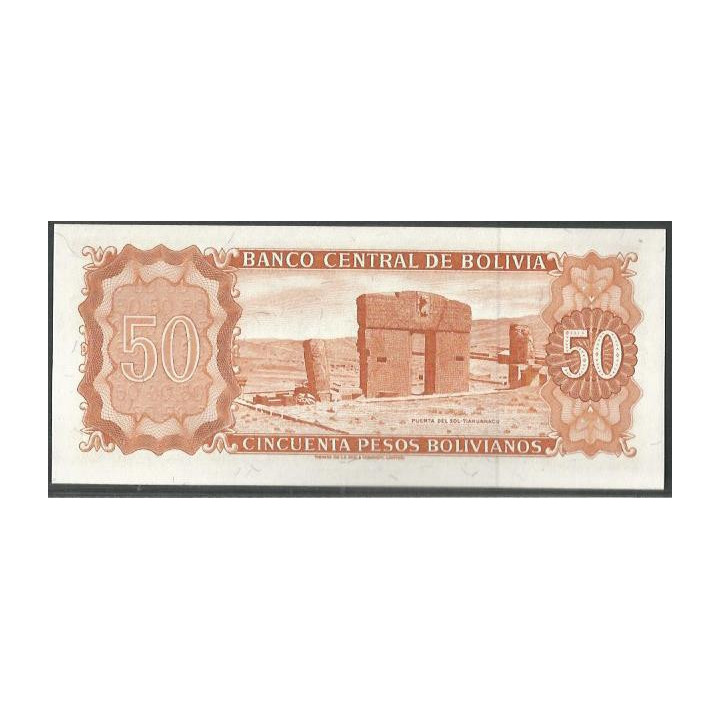 Bolivia 50 Pesos Bolivianos L 13 Jul 1962 Serie S P162a reverso