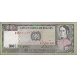 Bolivia 1.000 Pesos Bolivianos D 25 Jun 1982 Serie K P167a