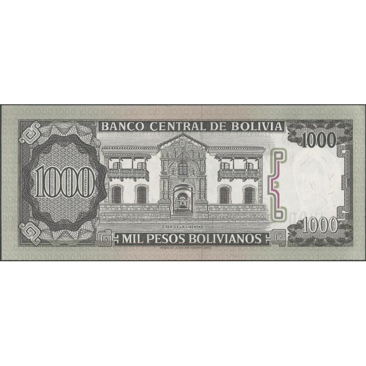 Bolivia 1.000 Pesos Bolivianos D 25 Jun 1982 Serie K P167a reverso