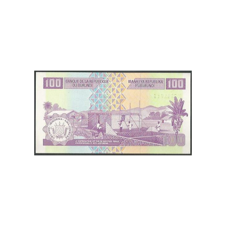 Burundi 100 Francs 1 Sep 2011 P44b reverso