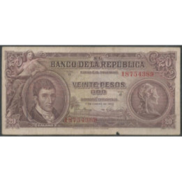 Billete de 20 Pesos 1 ene 1953 BGW218