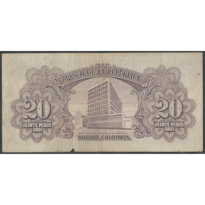 Billete de 20 Pesos 1 ene 1953 BGW218 reverso