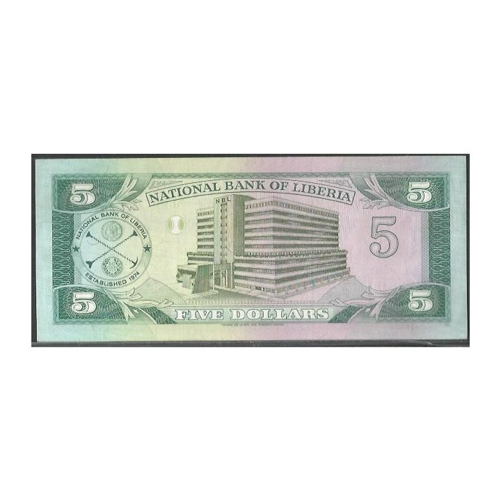 Liberia 5 Dollars 6 Abr 1991 P20 reverso