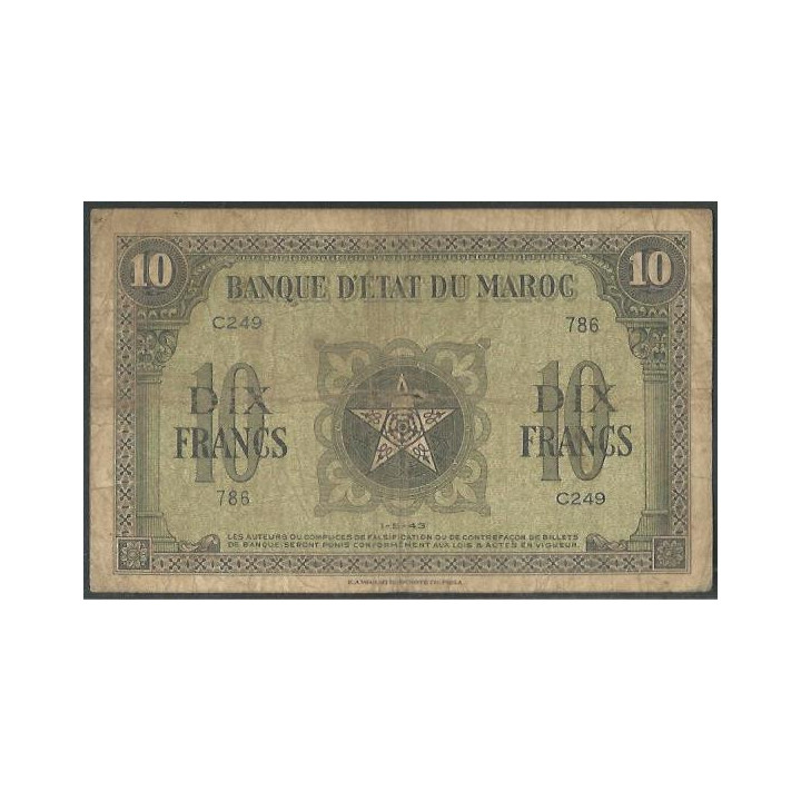 Marruecos 10 Francs 1 May 1943 P25a