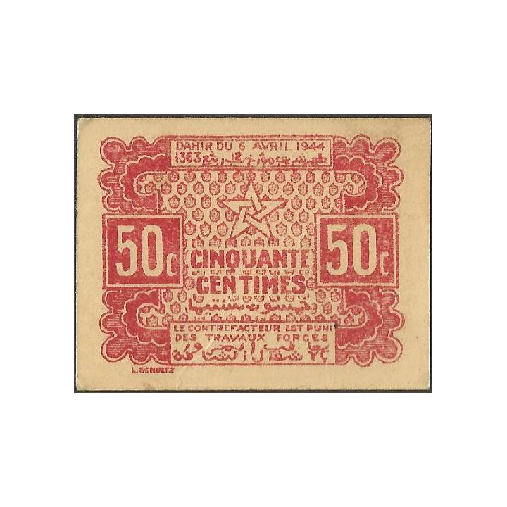 Marruecos - Imperio Cherifien 50 Centimes 6 Abr 1944 P41