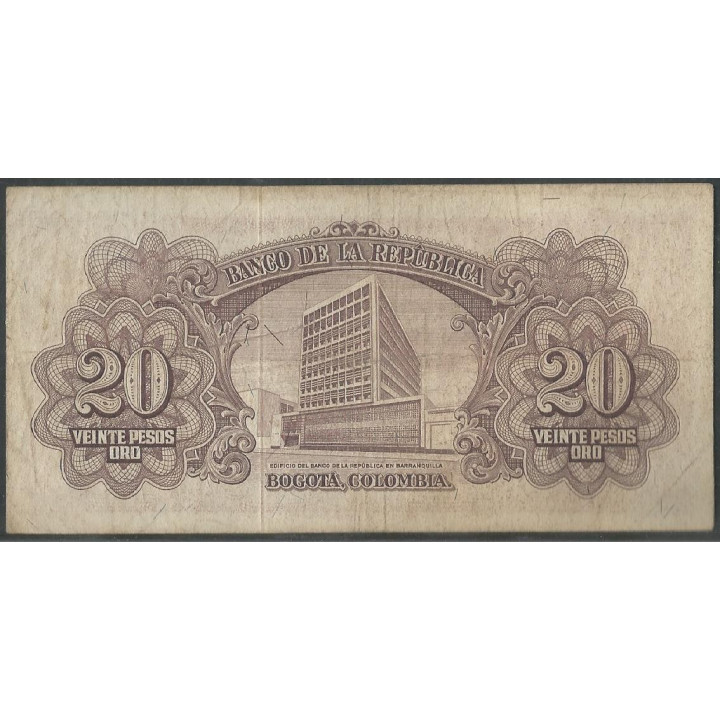 Billete de 20 Pesos 2 Ene 1961 BGW220 reverso