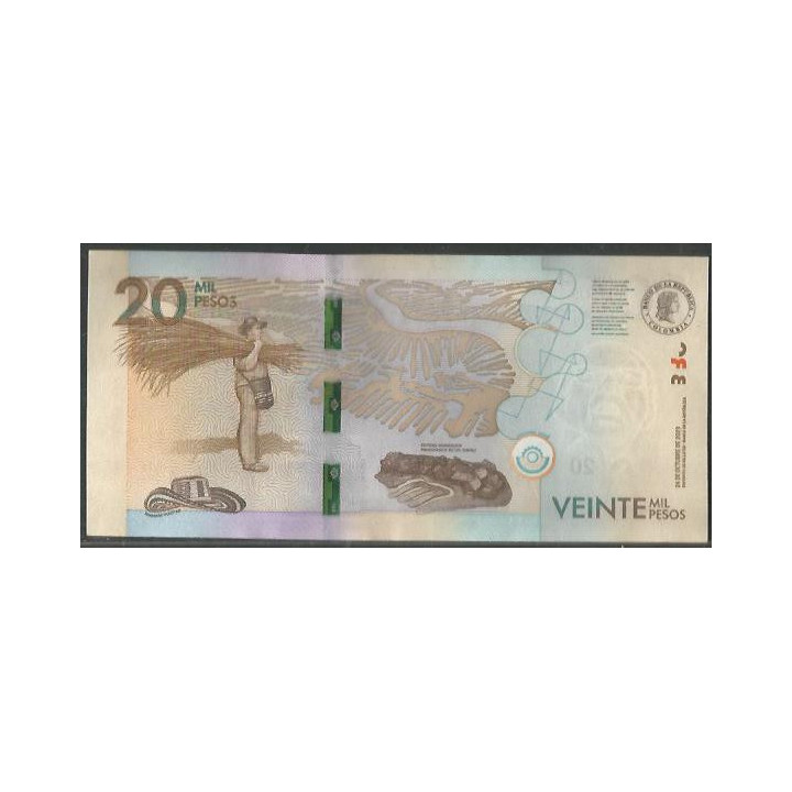 Billete de 20.000 Pesos 24 Oct 2023 Serie BG BGWNF20- reverso
