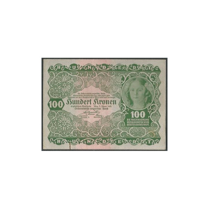 Austria 100 Krone 2 Ene 1922 P77