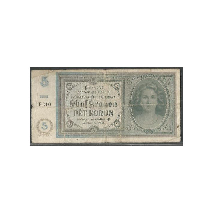 Bohemia & Moravia 5 Korun ND1940 P4a