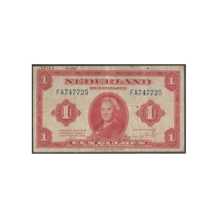 Holanda 1 Gulden 4 Feb 1943 P64a