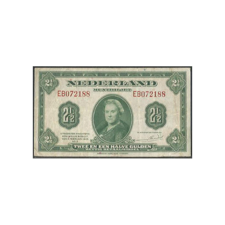 Holanda 2 1/2 Gulden 4 Feb 1943 P65a