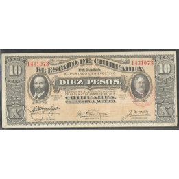 Mexico - El Estado de Chihuahua 10 Pesos Ene 1915 Serie N Ps535a