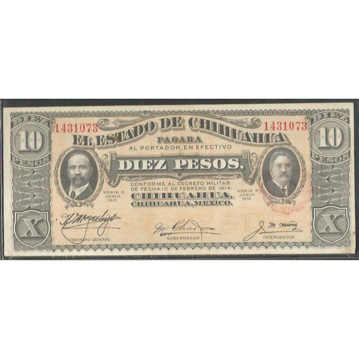 Mexico - El Estado de Chihuahua 10 Pesos Ene 1915 Serie N Ps535a
