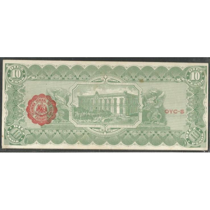 Mexico - El Estado de Chihuahua 10 Pesos Ene 1915 Serie N Ps535a reverso