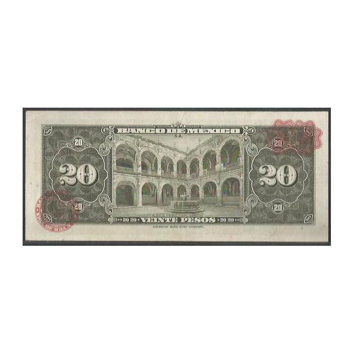 Mexico 20 Pesos 18 Mar 1970 BIF P54o reverso