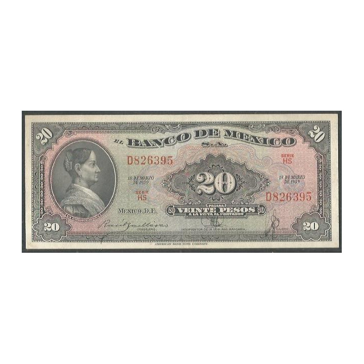 Mexico 20 Pesos 18 Mar 1959 HS P54g