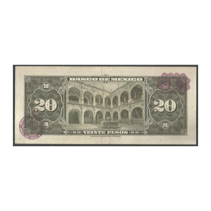 Mexico 20 Pesos 18 Mar 1959 HS P54g reverso