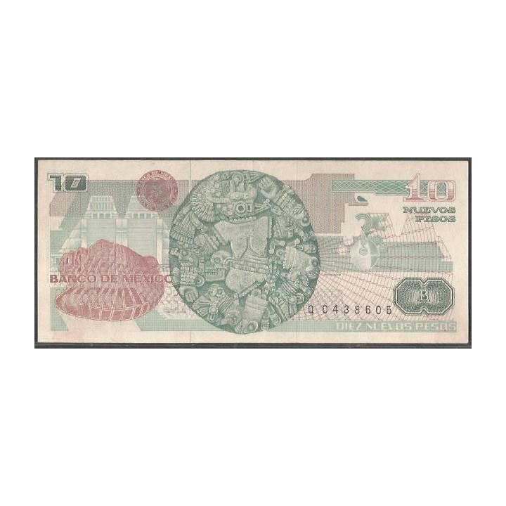 Mexico 10 Nuevos Pesos 31 Jul 1992 Serie V P95 reverso