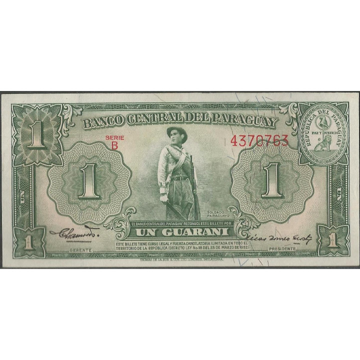 Paraguay 1 Guarani L1952 Serie B P185b2
