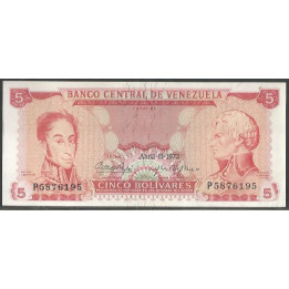Venezuela 5 Bolivares 11 Abr 1972 P 7 Dig P50f