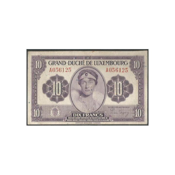 Luxemburgo 10 Francs ND1944 P44a