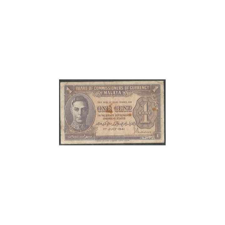 Malaya 1 Cent 1 Jul 1941 P7b